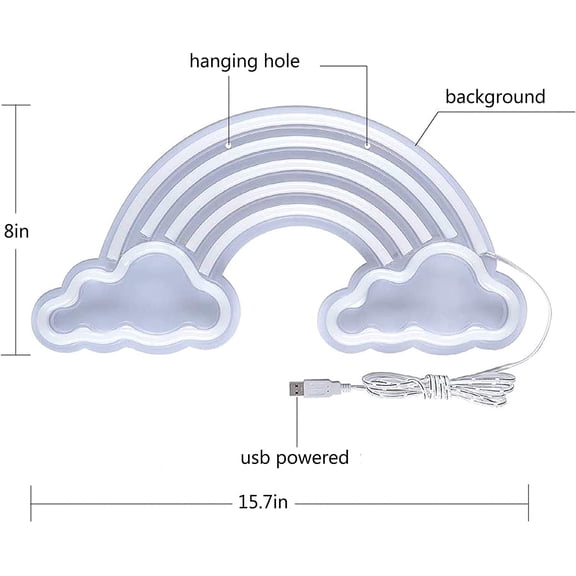 YJYASX-Rainbow Neon Light, Cute Colorful Neon Rainbow Sign, USB Powered Night Light as Wall Decor for Kids Room, Bedroom, Christmas, Festival, Party (XL)