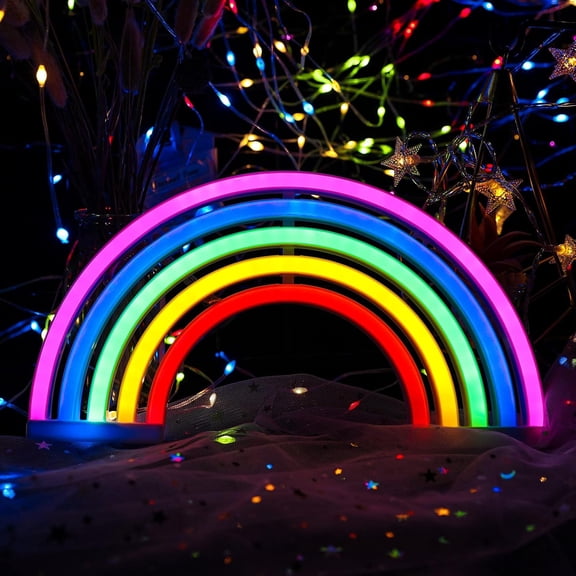 YJYASX-Rainbow Neon Light,Cute Colorful Neon Signs Battery or USB Powered Led Rainbow Night Light Neon Signs for Wall Decor,Bedroom, Kids Room,Bar, Party, Christmas,Festival