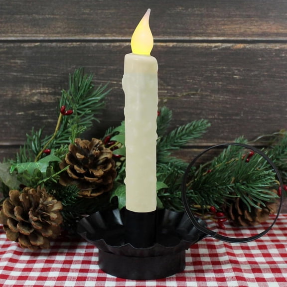 YJYASX-Real Wax Hand Dipped Battery Operated LED Timer Taper Candles Country Primitive Flameless Lights Dcor, 6-3/4 Inch, Ivory, 2 PCS in a Package