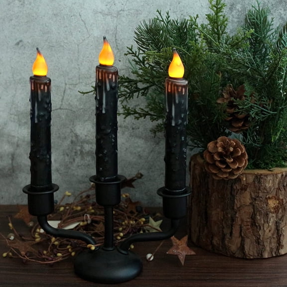 YJYASX-Real Wax Hand Dipped Battery Operated LED Timer Taper Candles Country Primitive Flameless Lights Dcor, 6-3/4 Inch, Matt Black, 3 PCS in a Package