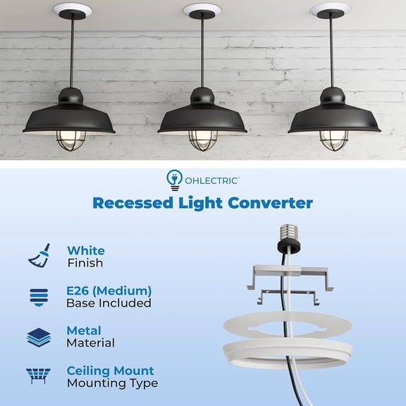 YJYASX-Recessed Can Light Conversion Kit to Pendant Lights Medium Base Converter Compatible with 4-6 Recessed Can Lights Ideal for Kitchens, Bedrooms, Offices, and Damp Locations