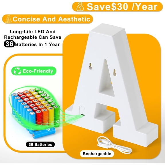 YJYASX-Rechargeable LED Letter Lights Sign Marquee Light Up Letters Sign for Night Light Wedding/Birthday Party Christmas Lamp Home Bar Decoration (O)