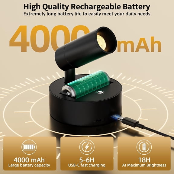 YJYASX-Rechargeable LED Spotlight Indoor: Wireless Battery Operated Spotlight with Remote Control Small Picture Spot Light Accent Uplighting for Plant Artwork Black