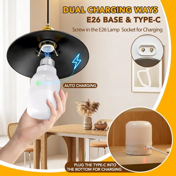 YJYASX-Rechargeable Light Bulbs with Remote, E26 Socket Auto-charge Battery Operated Ligth Bulb, 12 Colors and Timer Set for Sconces and Lamps, Dimmable 500LM Magnetic Led Bulbs for Home Camping, UL&