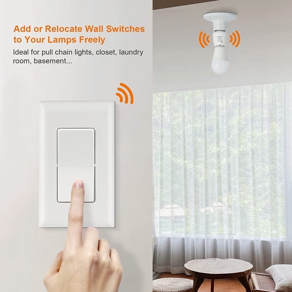 YJYASX-Remote Control Light Bulb Socket, Wall Mount Switch, E26 E27 Lamp Socket, No Wiring, 100FT Range, Wireless Light Switch for Lamps, Pull Chain Light Fixture, Pull String (Shorter Version)