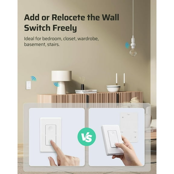 YJYASX-Remote Control Light Bulb Socket, Wireless Light Switch for Pull Chain Light Fixture, E26 E27 Bulb Base, No Wiring, ETL Listed(1 Wall Mounted Switch+2 Socket)