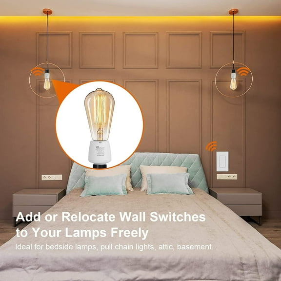 YJYASX-Remote Control Light Socket, Wall Mount Switch, E26 E27 Lamp Socket, No Wiring, 100FT Range, Wireless Light Switch for Lamps, Pull Chain Light Fixture (1 Remote+2 Sockets, Shorter Version)