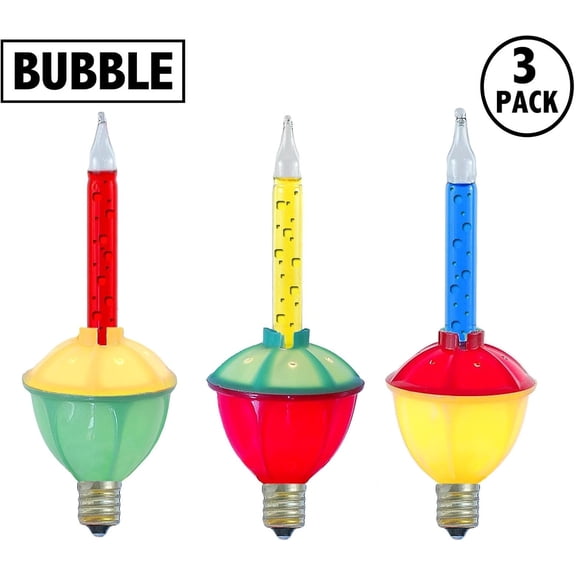 YJYASX-Replacement Bubble Lights 3 Pack, Traditional Red/Blue/Yellow Liquid with Multicolor Bases, Vintage Glass Holiday Bulbs with Flowing Liquid, 5 Watts Each, C7/E12 Base