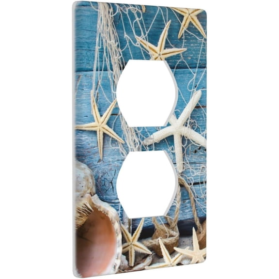 YJYASX-Retro Vintage Wood Nautical Beach Starfish Decor Print Light Switch Plate Cover Plastic Wall Plates (Single Gang Electrical Switch Duplex Outlet Cover)