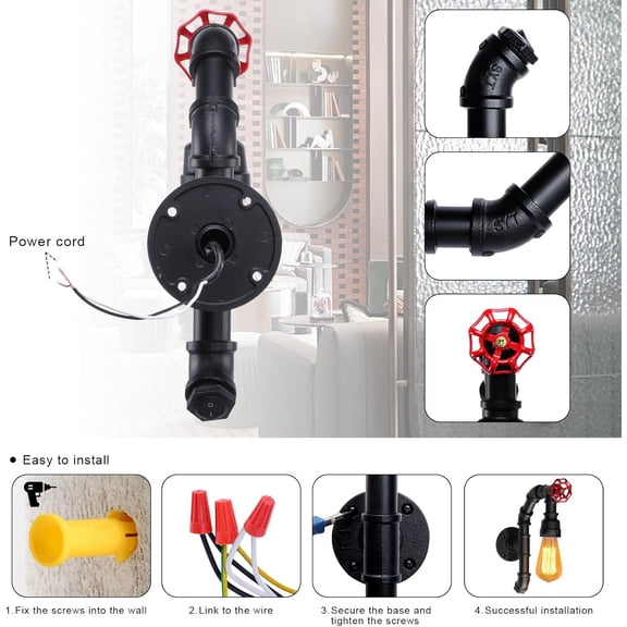 YJYASX-Retro Wall lamp Vintage Industrial Steampunk Wall Sconce with Switch Metal Water Pipe Wall Mounted Light Fixture E26 Edison Bulb for Cafe Bar Restaurant Bedroom Livingroom