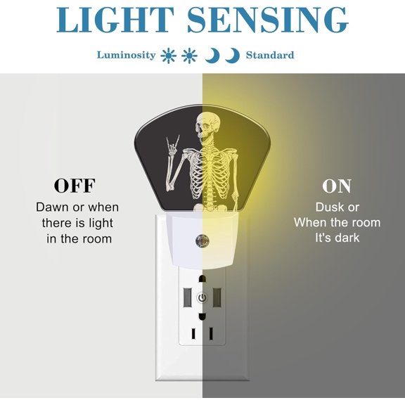 YJYASX-Rock Skeleton Night Light for Kids Girls Boys, Funny Skeleton LED Night Light Plug into Wall with Dusk to Dawn Sensor for Room, Hallway, Kitchen, Bathroom, Stairs Decor