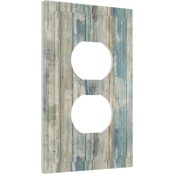 YJYASX-Rustic Vintage Blue Gray Distressed Teal Wood Plank Grain 1 Gang Duplex Receptacle Wall Plate Country Kitchen Wooden Electrical Outlet Decorative Decorator Light Switch Faceplate Plug Socket C