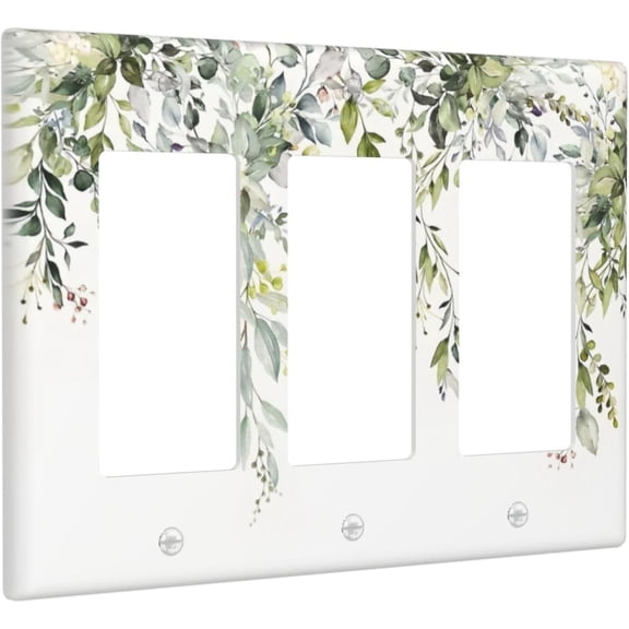 YJYASX-Sage Green Eucalyptus Leaves 3 Gang Triple Rocker Light Switch Cover Decorative Wall Plate Receptacle Faceplates for Living Room Bedroom Bathroom House