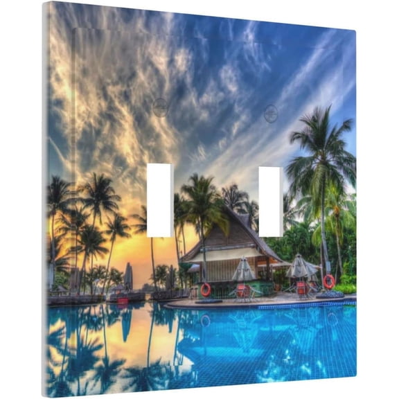 YJYASX-Sea Beach Seascape 2 Gang Double Toggle Light Switch Cover Decorative Wall Plate Electrical Faceplate for Bathroom Home Bedroom House Decor 5" x 4.9 Oversized