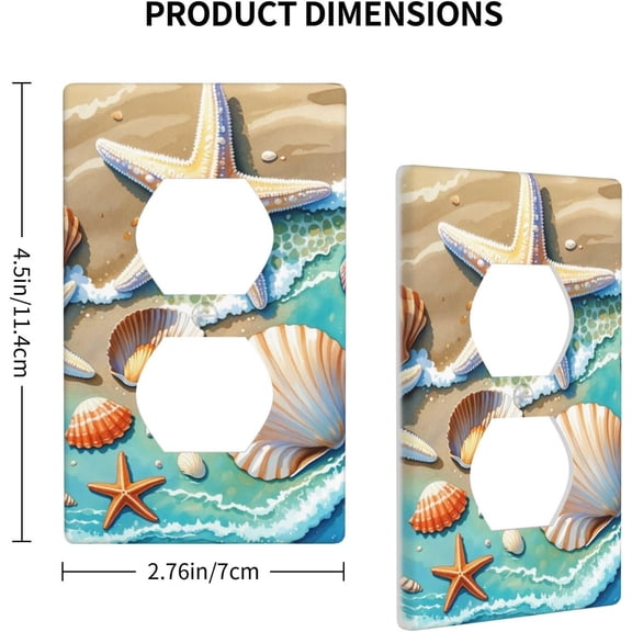 YJYASX-Sea Shells and Star Fish in Ocean Beach Tide Pool Outlet Cover Wall Plate Electrical Outlets Switch Plate Decorative Faceplate for Bathroom Bedroom Kitchen Room Decor Wallplate 4.5 x 2.76 Inch