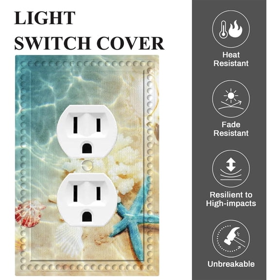 YJYASX-Seashell and Starfish Outlet Covers Summer Beach Theme 1-Gang Wall Plate Switch Plug Cover Duplex Home Decor for Men Women Boys Girls