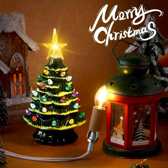 YJYASX-Small Christmas Ceramic Tree Light Kit with LED Bulb, Ceramic Christmas Tree Replacement Lights, E12 Candelabra Base, Lamp Wiring Kit Nice for Desk Lamp Lighting and DIY Projects(6 Pack)