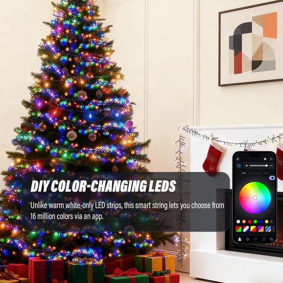 YJYASX-Smart Color Changing Halloween Lights, 66FT 200LEDs RGB-IC String Lights, 80+ Modes, Timer, Remote & App Control, Christmas Decorations for Xmas TreeIndoor Outdoor Holiday