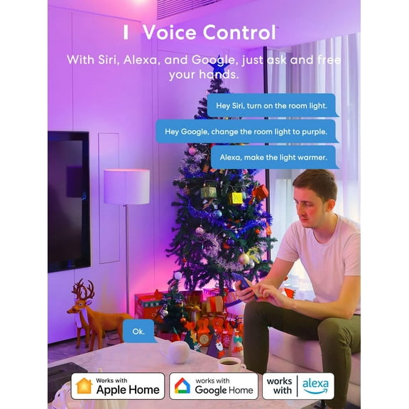 YJYASX-Smart LED Light Bulb, Smart WiFi LED Bulbs Compatible with Apple HomeKit, Siri, Alexa,Google Home & SmartThings, Dimmable E26 Multicolor 2700K-6500K RGBWW, 900 Lumens 60W Equivalent, 1 Pack