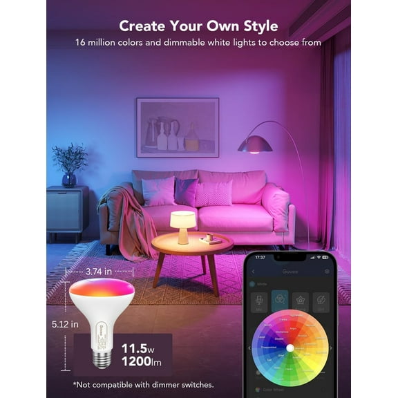 YJYASX-Smart Light Bulbs, 1200 Lumens Dimmable BR30 Bulbs, RGBWW Color Changing Light Bulb, Flood Light Bulbs Work with Alexa, Google Assistant, WiFi & Bluetooth LED Bulbs, Music Sync, 2 Pack