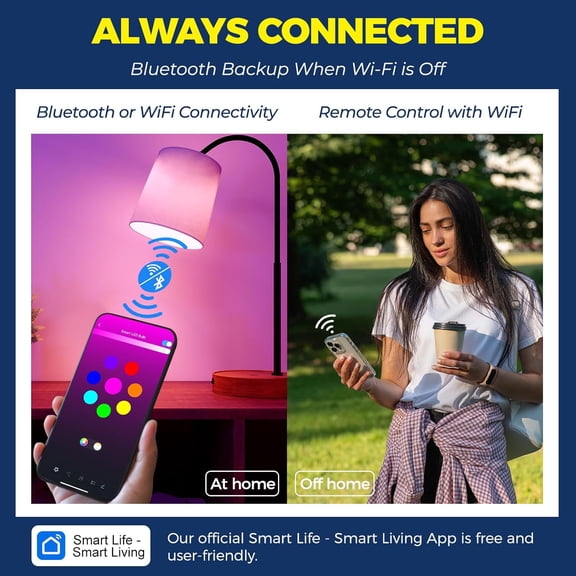 YJYASX-Smart Light Bulbs 60W Equivalent, WiFi Smart Bulb Compatible with Alexa/Google Assistant/Smart Life, A19 E26 RGBCW Color Changing, No Hub Required,2.4G WiFi, ETL Listed, 9W 800LM, 1PC