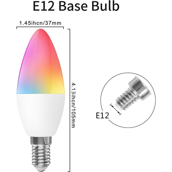 YJYASX-Smart Light Bulbs E12 RGB+CCT Led WiFi+Bluetooth Smart Bulbs 300lm 40W Equivalent Multicolor and Dimmable, Halloween light bulbs Work with Alexa Google Smart Things WiFi(2.4GHz) No Hub Require