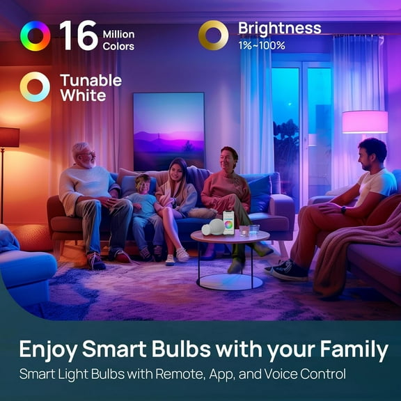 YJYASX-Smart Light Bulbs with Remote Control, Smart Bulb That Work with Alexa & Google Home, 16 Million Color Changing Light Bulbs 60W, A19 E26 2.4Ghz WiFi Light Dimmable,1800K-6500K,800lm 4 Pack