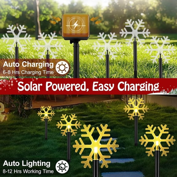 YJYASX-Solar Christmas Pathway Lights, 5 PCS Solar Christmas Decorations Outdoor with 2 Lighting Modes, Clear Snowflake Lights with Garden Stake, Waterproof Garden Yard Lawn Patio Holiday Decor