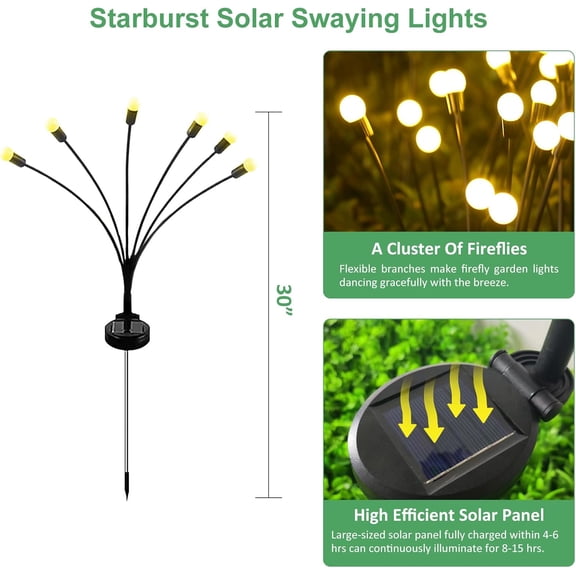 YJYASX-Solar Outdoor Lights, 6 Pack Firefly Solar Garden Lights for Outside, Garden Decorations