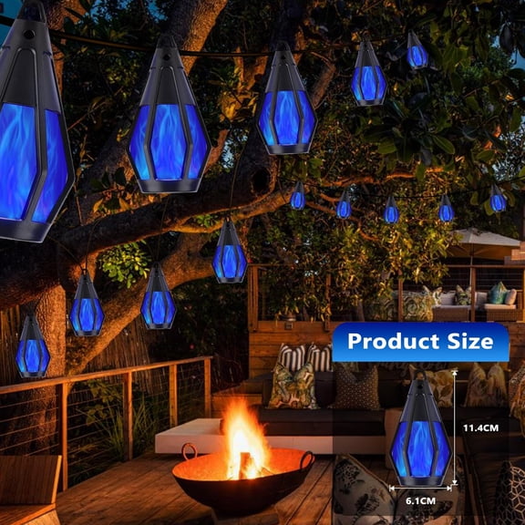 YJYASX-Solar String Lights for Outside, 21Ft Solar Patio Lights with 10 Flickering Flame Light Bulbs, Waterproof Blue Solar Powered Outdoor Lights for Garden Yard Patio Gazebo Bistro Cafe Porch Party