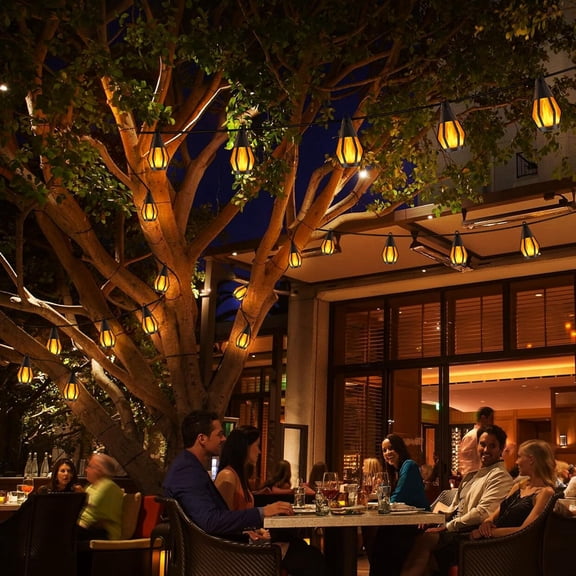 YJYASX-Solar String Lights for Outside, 33Ft Solar Patio Light with 15 Flickering Flame Light Bulbs, Waterproof Warm White Solar Powered Outdoor Lights for Garden Yard Patio Gazebo Bistro Cafe Party