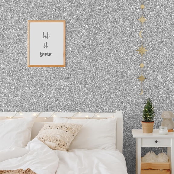 YJYASX-Sparkle Silver Glitter Wallpaper Peel and Stick Silver Glitter Contact Paper for Cabinets Walls Self Adhesive Removable Fabric Wallpaper Decorative Wall Paper for DIY Drawers 15.7''x100''