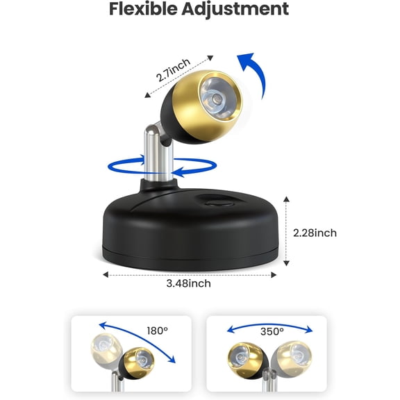 YJYASX-Spot Lights Indoor with Remote: Battery Operated Uplighting, Led Wireless Uplights, TimerDimmable, RGB Small Spotlights for Displays, Picture Lights for Painting, Black, 2 Pack
