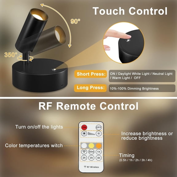 YJYASX-Spot Lights Indoor, Wireless LED Spotlight, Uplighting Indoor with Remote and Dimmable, Accent Lighting for Plants, Picture, Battery Operated Wall Light