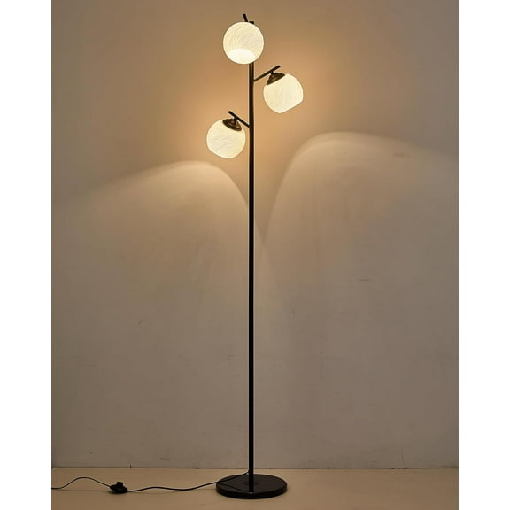 YJYASX-Sputnik Chandelier Floor Lamp for Bedroom,4-Lights Glass Shade Floor Lamps for Living Room (3 Globes Black)