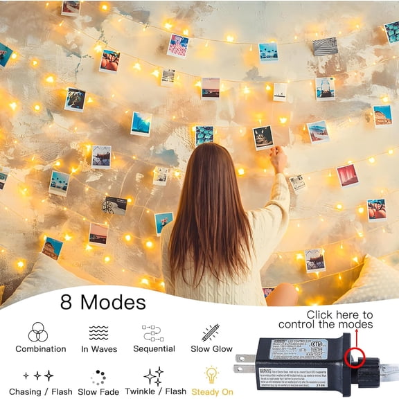 YJYASX-String Lights Indoor Bedroom, 100 LED 33FT Fairy String Lights Outdoor Waterproof, 8 Modes Connectable Twinkle Christmas Light Plug in for Classroom Dorm Patio Tree Garden Decor(Warm White)