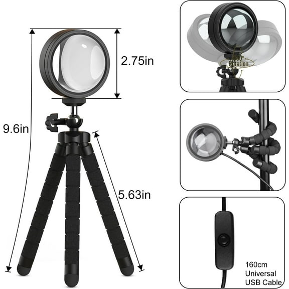 YJYASX-Sunset Lamp Projector,360 Degree Rotation Sun Lamp Led Night Light with USB Port,Sunset Lamp for Room Decor, Photography,Tiktok Live,Christmas Gifts for Women