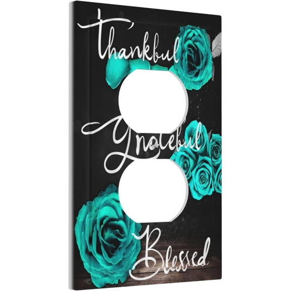 YJYASX-Teal Blue Gray Romantic Valentine's Day Rose Raindrops Floral Blessed Quote 1 Gang Duplex Receptacle Wall Plate Jumbo Electrical Outlet Decorative Decorator Light Switch Faceplate Plug Socket