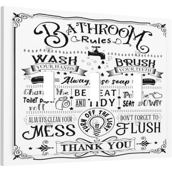 YJYASX-Toilet Bathroom Rules Quotes Vintage Sign Washroom Decorative 3 Gang Light Switch Cover Funny Bathroom Fun Bath Toilet Decor Triple Toggle Wall Plate Electrical Switch Socket Plug Face Plate