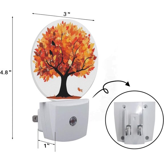 YJYASX-Tree Plug in Night Light Autumn Orange Maple Leaf with Squirrels Branch Fall Auto LED Lamp Energy Saving Round Lights for Boys Girls Men Women