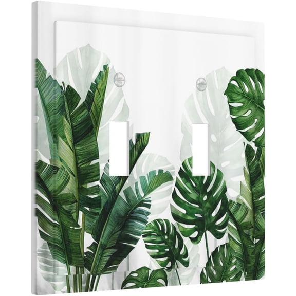 YJYASX-Tropical Green Plant Leaf Palm Tree 2 Gang Light Switch Cover Double Toggle Decorative Wall Plate GFCI Electrical Switchplate for Living Room Home Decor Mid Size