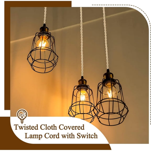 YJYASX-Twisted Cloth Covered Lamp Cord with Switch and Plug, 18AWG Fabric Electrical Cord Plug in Pendant Light Cord Lamp Twisted Wire Lamp Cord Replacement Stripped Ends Ready for Wiring (25 ft)
