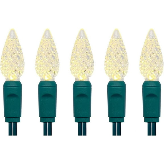 YJYASX-UL Listed 50 Count C6 Led Christmas Lights,C6 Strawberry Lights Bulbs,Outdoor Led String Lights for Garden Patio Halloween Christmas Trees Decoration,17 Feet Green Wire (Warm White)