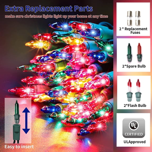 YJYASX-Ultra-Bright Connect End to End Multi Christmas Mini Light 300L 63.8Ft(2Sets-Each 150L)UL Listed Incandescent Bulb String Light for Indoor Outdoor Holiday Garden Party Christmas Tree Decor