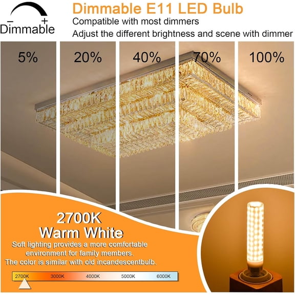 YJYASX-Updated Dimmable JDE11 120V 120W 100W Halogen Mini Candelabra Bulb Equivalent,T4 COB E11 Led Bulbs Dimmable,Warm White 2700K,12W 1300LM JDE11 LED Bulb,5 Packs