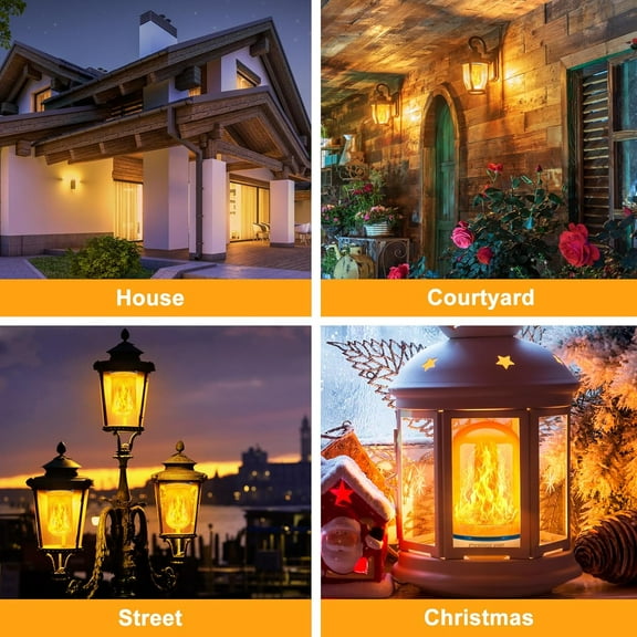 YJYASX-Upgraded LED Flame Light Bulbs, 4 Modes Flickering Light Bulbs, E26 Base Fire Flame Bulb for Halloween Decorations Outdoor, Christmas Lights Patio Indoor Home Decor (Yellow, 6 Pack)