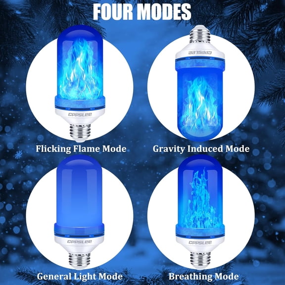 YJYASX-Upgraded LED Flame Light Bulbs, 4 Modes Flickering Light Bulbs, E26 Base Fire Flame Bulb for Halloween Decorations Outdoor, Christmas Lights Patio Indoor Home Decor (Blue, 2 Pack)