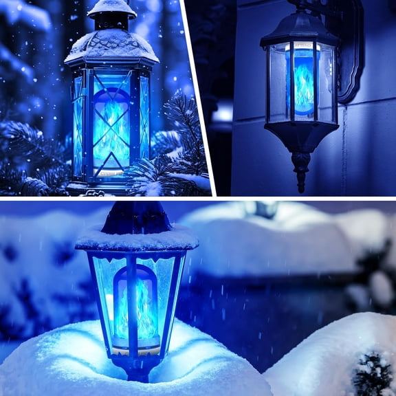 YJYASX-Upgraded LED Flame Light Bulbs, 4 Modes Flickering Light Bulbs, E26 Base Fire Flame Bulb for Halloween Decorations Outdoor, Christmas Lights Patio Indoor Home Decor (Blue, 4 Pack)