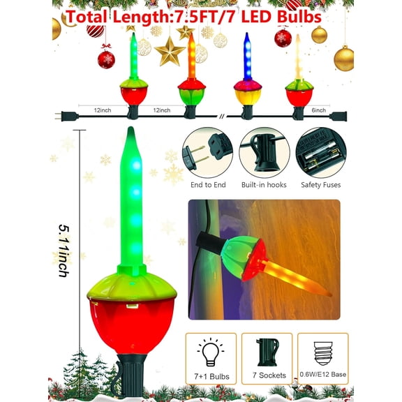 YJYASX-Vintage Christmas Bubble Lights, 7.5Ft Outdoor Christmas Decorations String Lights with 8 LED Twinkling Multicolor Bubble Lights UL Listed for Christmas Tree Holiday Party Fireplace House Wind