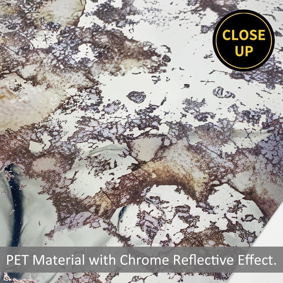 YJYASX-Vintage Foxed Silver Rusts Antique Chrome Reflective Style Wallpaper, Grunge Peel and Stick Contact Paper for Wall Furniture Vanity Dresser Home Decor, 15.35"x39.37"